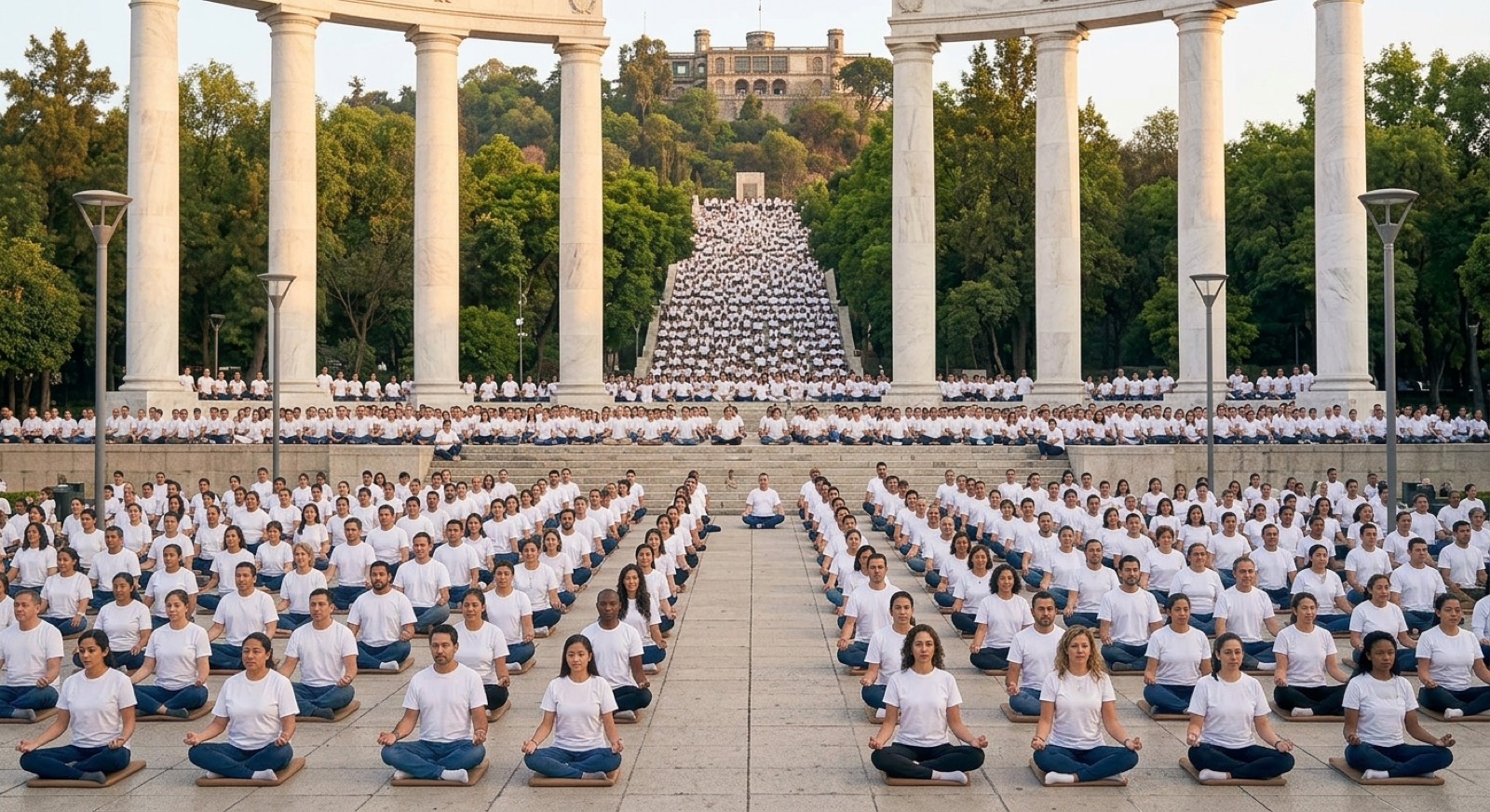 Meditación colectiva frente al Altar a la Patria, en Chapultepec